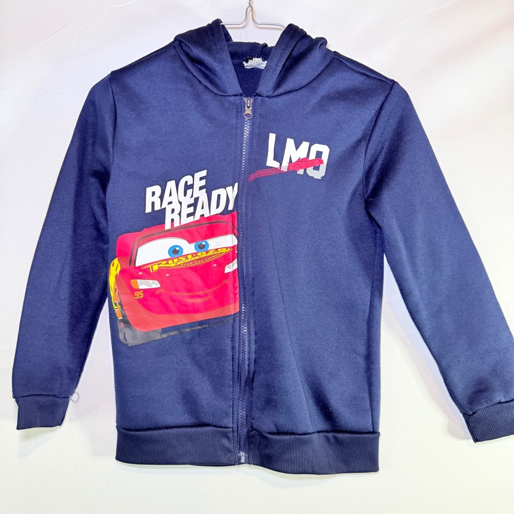 Disney Pixar Cars Lightning McQueen‎ Zip Up Hoodie Navy Blue Race Ready Kids